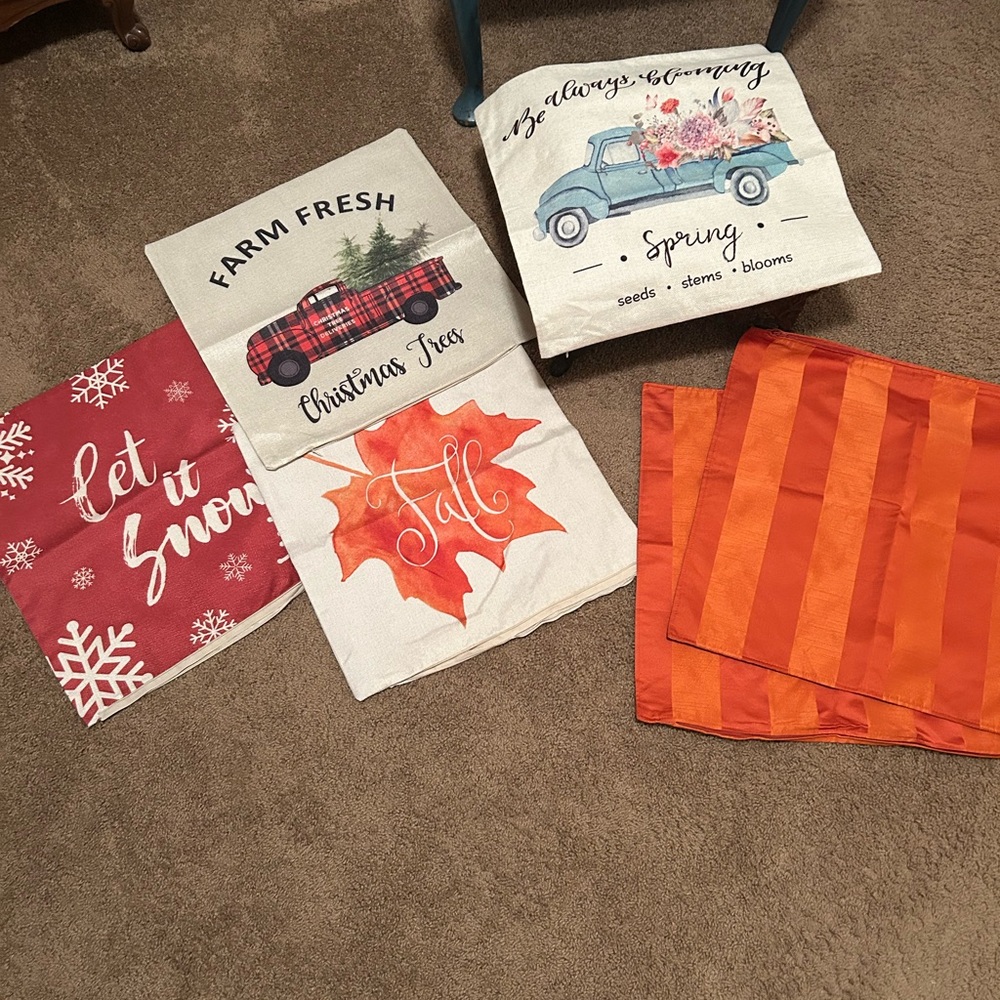 Holiday Themed Pillow Covers Set - Red, Orange, White